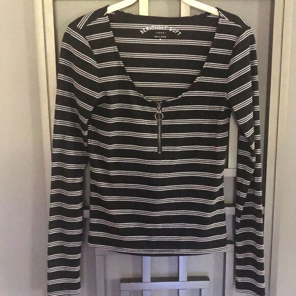 Aero Seriously soft striped long sleeve top with zipper size M - Picture 1 of 4